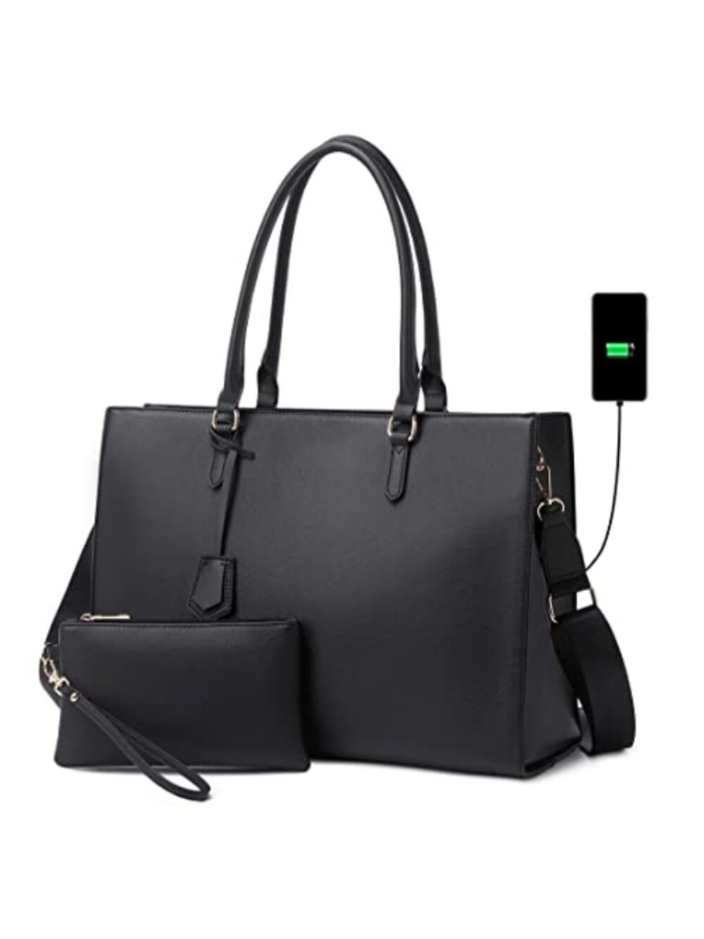 17 Inch Laptop Bag PU Leather Work Tote with USB Charging Port